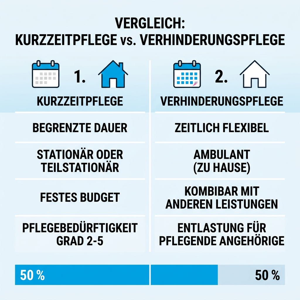 Infografik zu den Unterschieden zwischen Kurzzeit- und Verhinderungspflege