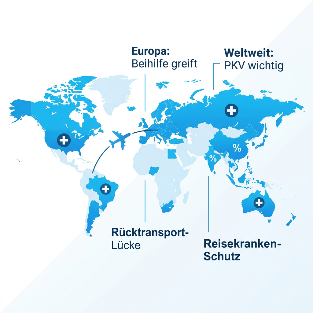 Infografik zum Krankenversicherungsschutz für pensionierte Beamte im weltweiten Ausland.