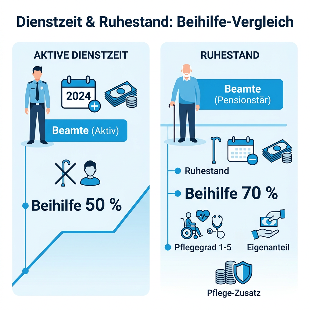 Infografik zur Pflegesituation im Ruhestand für Beamte