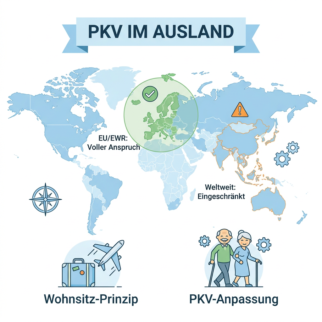 Infografik zum Beihilfeanspruch für Pensionäre im EU-Ausland und weltweit