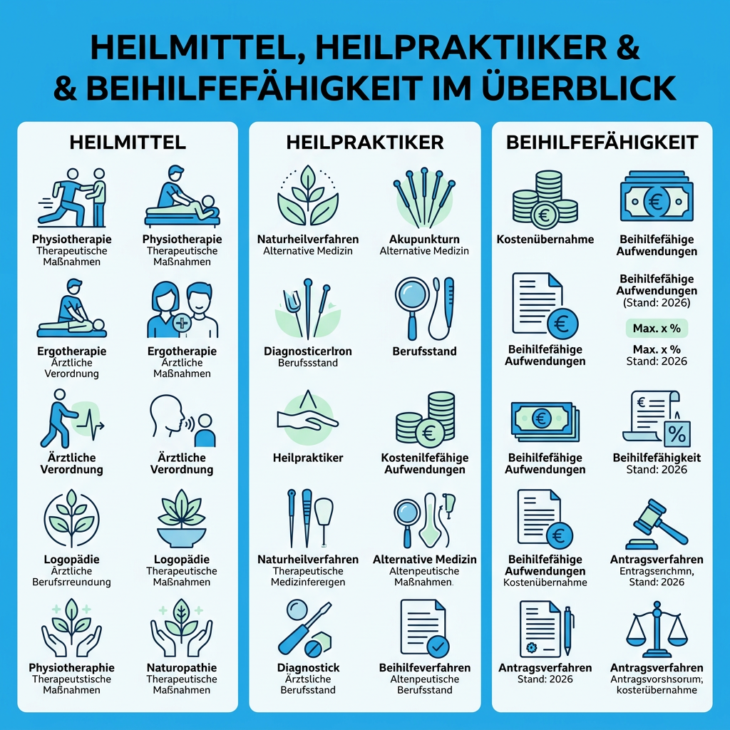 Übersichtsgrafik zur Erstattung von Heilmittel-Leistungen und Heilpraktikerkosten für Beamte