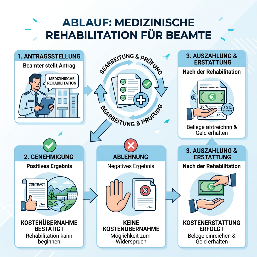 Infografik zum Ablauf der Beihilfe-Genehmigung für Kuren