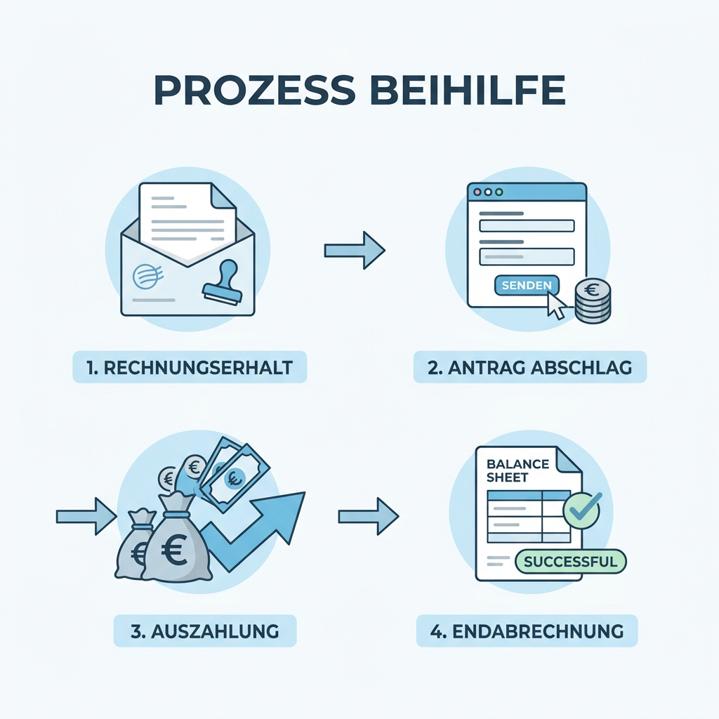 Infografik zum Prozess der Beihilfe-Abschlagszahlung