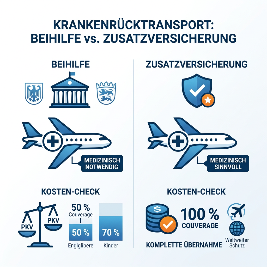 Infografik zum Vergleich der Kostenübernahme beim Krankenrücktransport