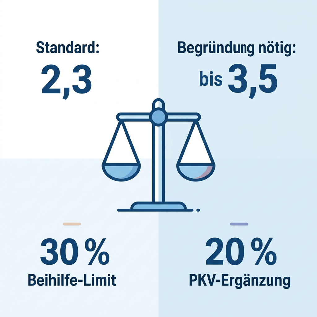 Infografik zu GOÄ-Steigerungssätzen und Beihilfe-Grenzen