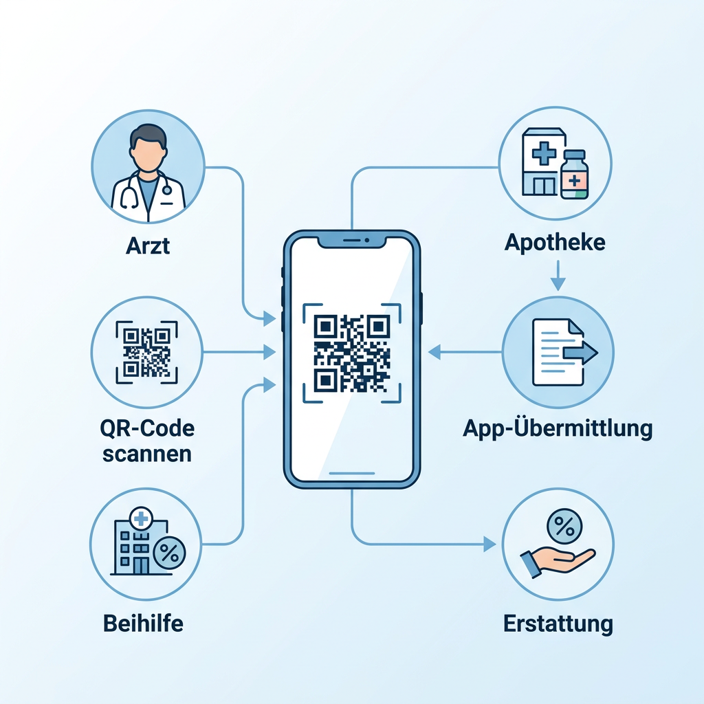 Infografik zum digitalen Prozess des E-Rezepts für Beamte