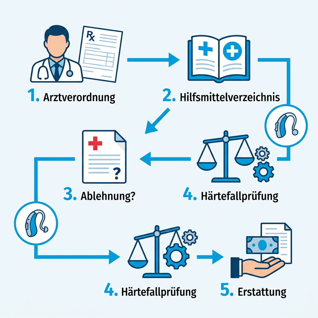 Infografik zum Prozess der Hilfsmittelerstattung bei der Beihilfe