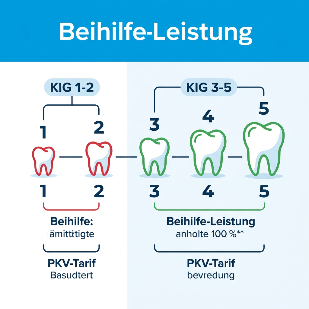 Infografik zu den KIG-Einstufungen 1 bis 5 für Beihilfe