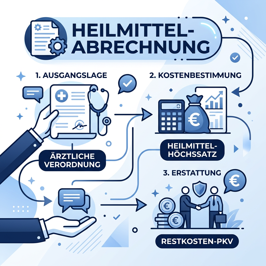 Infografik zum Erstattungsprozess von Heilmitteln wie Logopädie und Ergotherapie