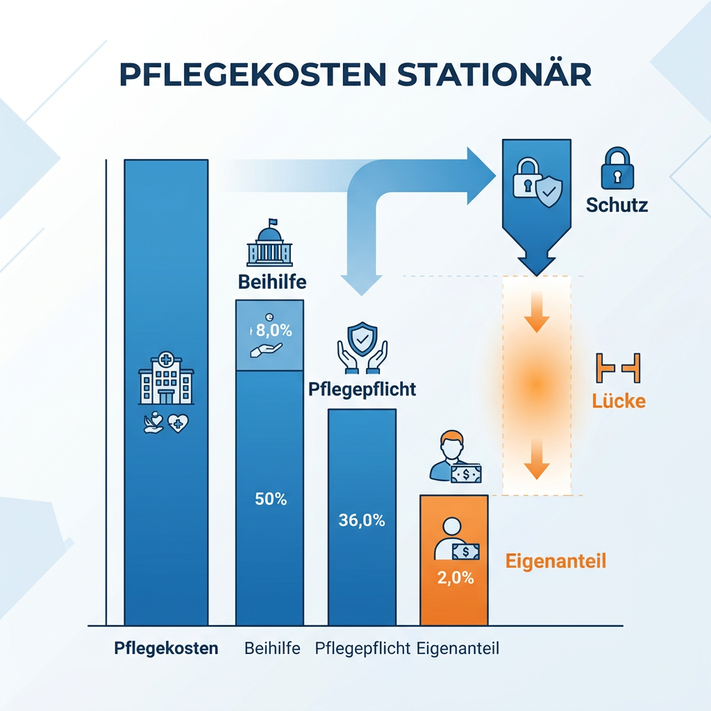 Diagramm der Pflegekosten-Aufteilung bei Beamten