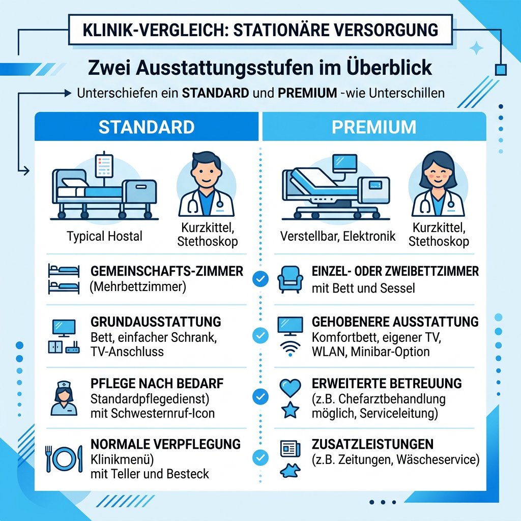 Infografik Vergleich Allgemeine Krankenhausleistungen vs. Wahlleistungen Infografik Vergleich Allgemeine Krankenhausleistungen vs. Wahlleistungen