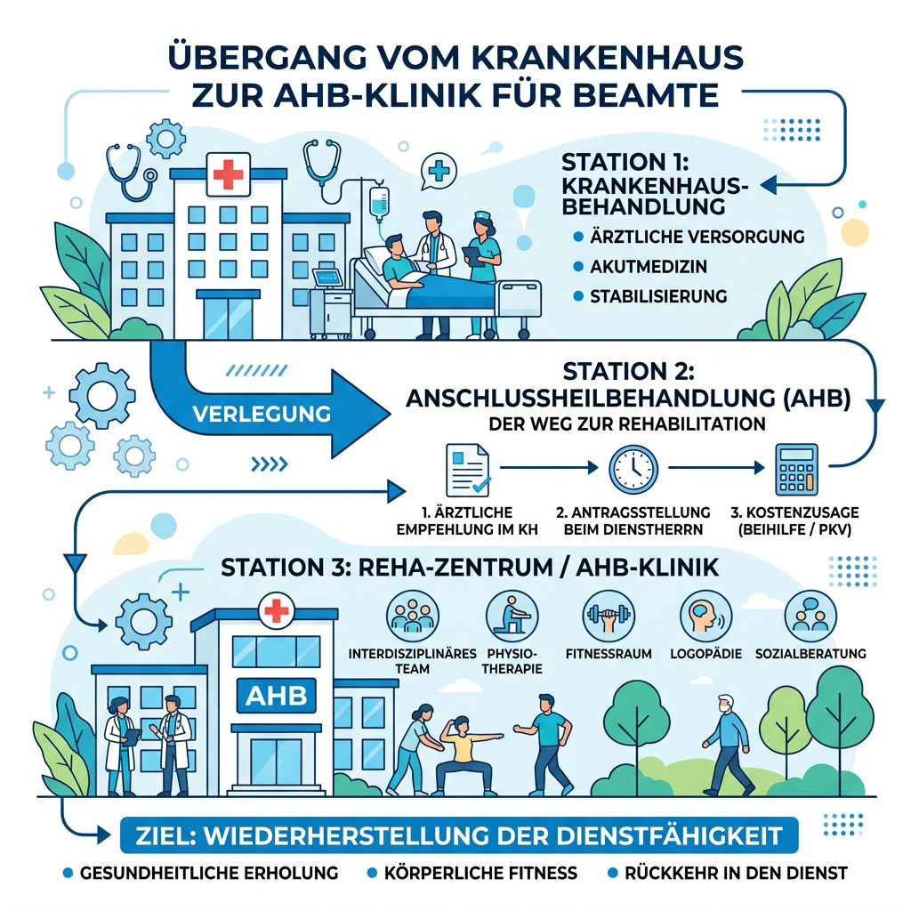 Infografik zum Ablauf einer Anschlussheilbehandlung für Beamte