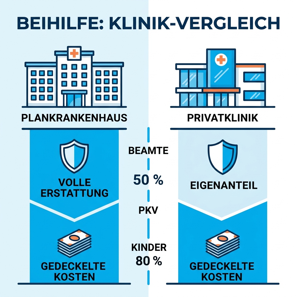 Infografik zum Kostenvergleich zwischen Plankrankenhaus und Privatklinik