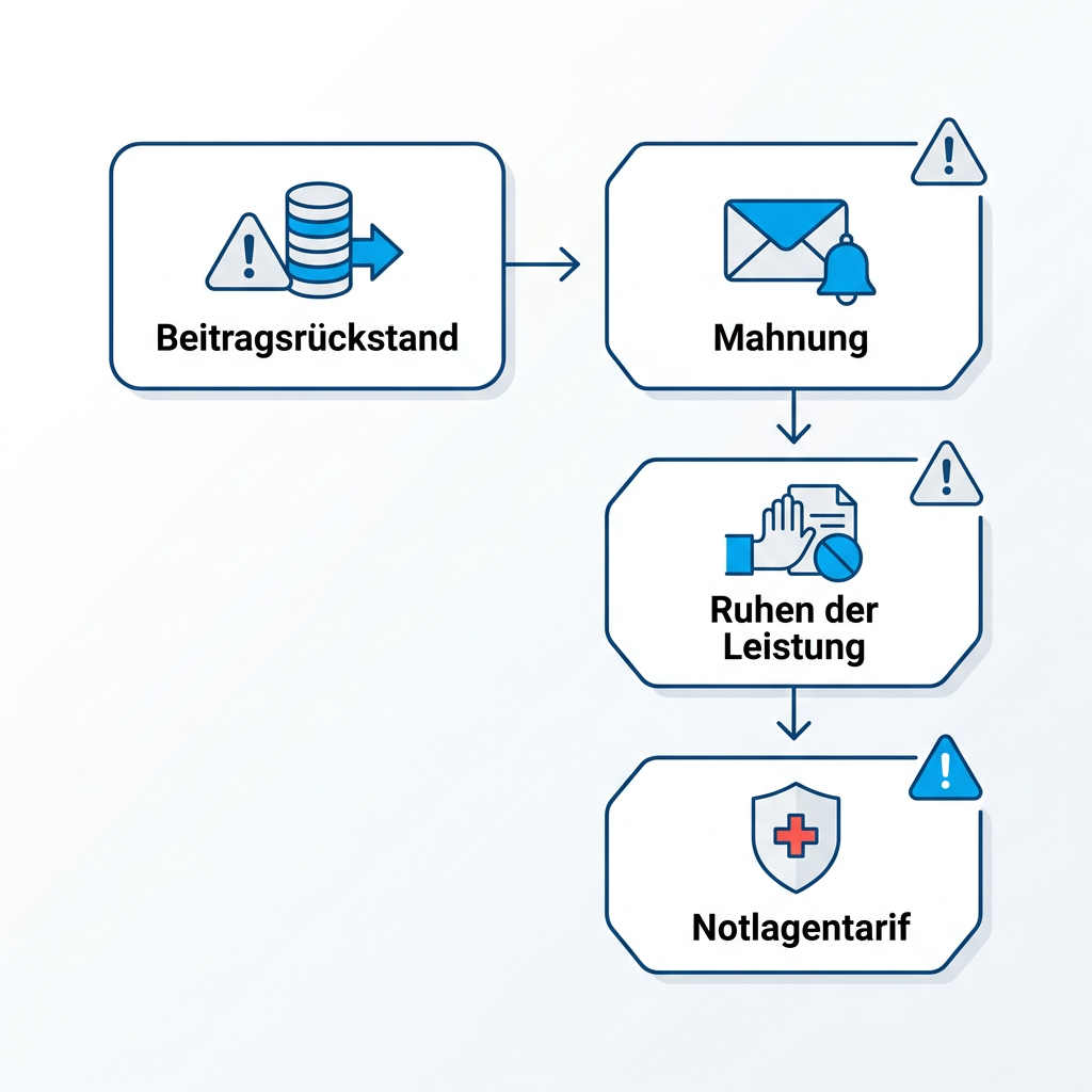Infografik zum Ablauf bei PKV-Beitragsrückständen für Beamte