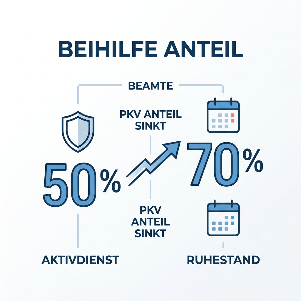 Infografik zum Anstieg des Beihilfesatzes im Ruhestand