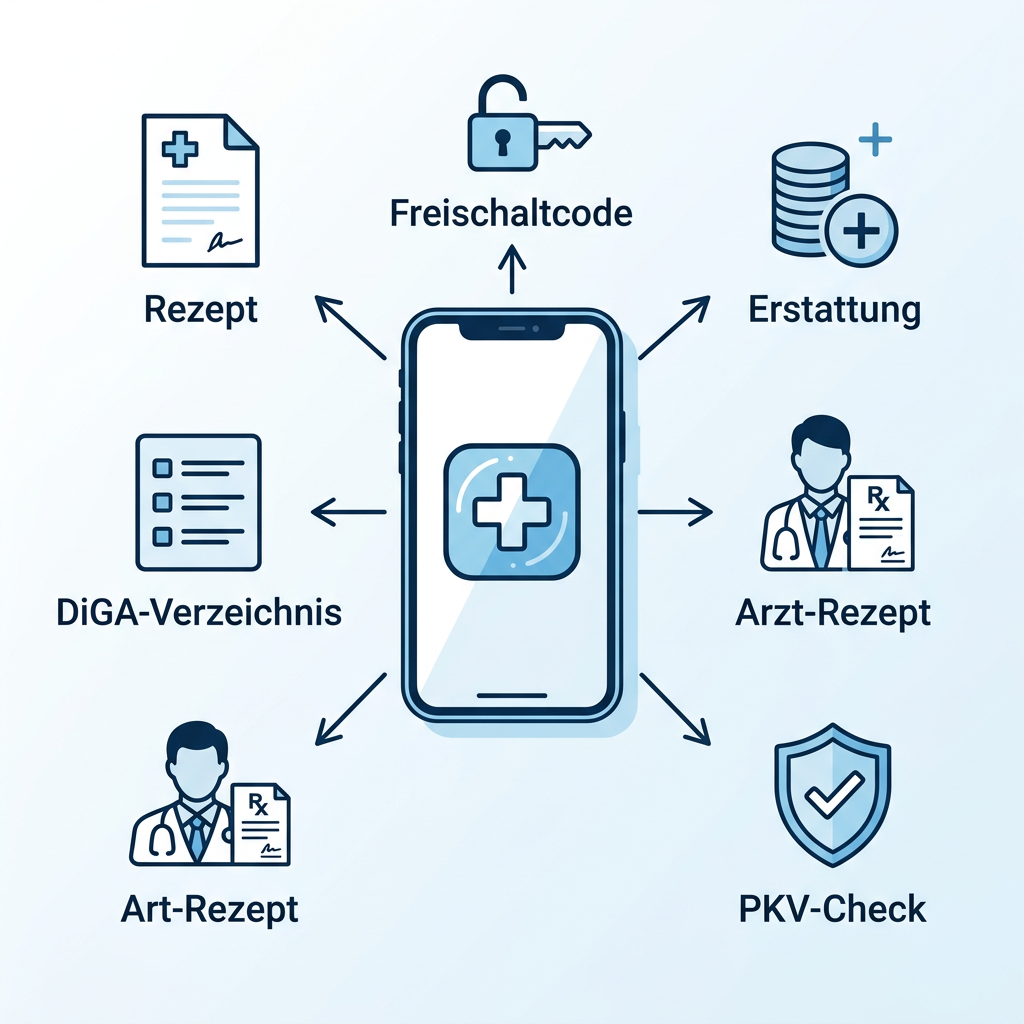 Infografik zum Erstattungsweg von DiGA (Apps auf Rezept) für Beamte