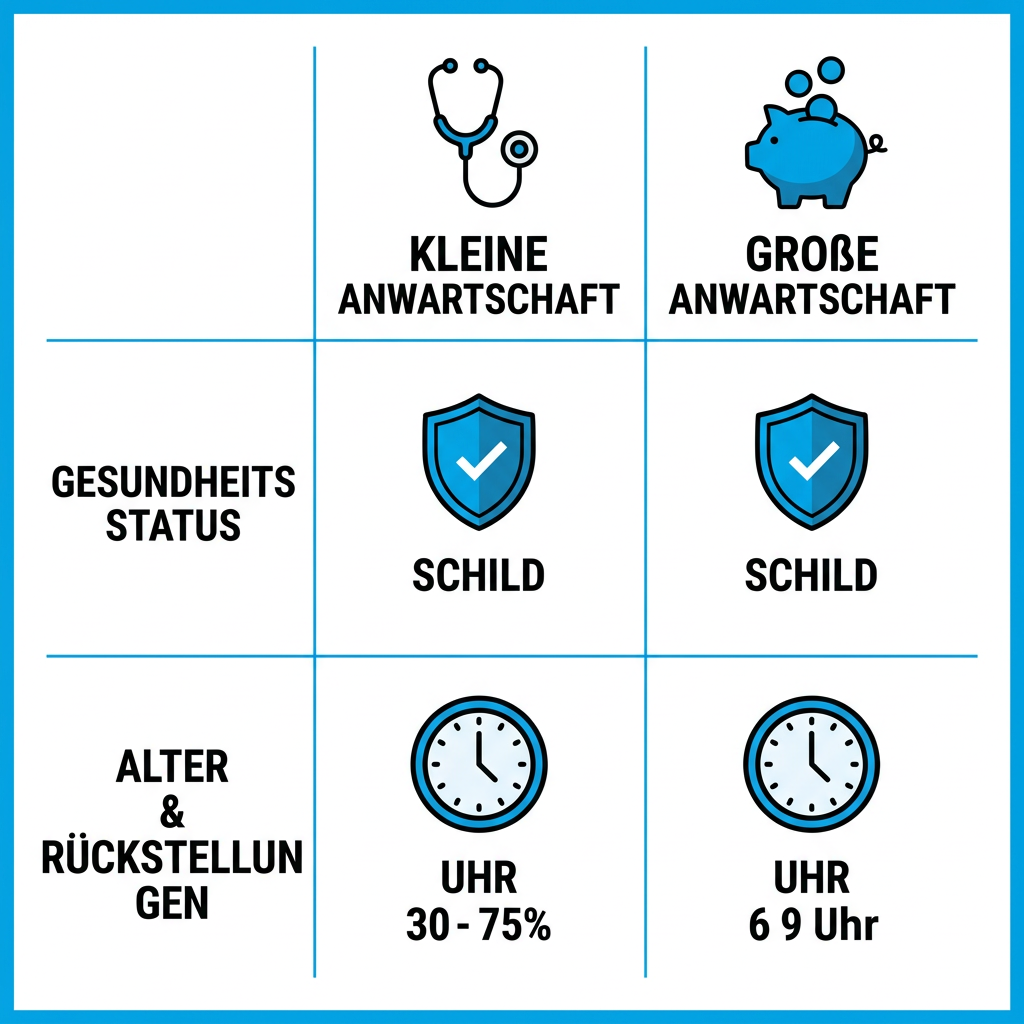 Infografik zum Vergleich von kleiner und großer Anwartschaft für Beamte