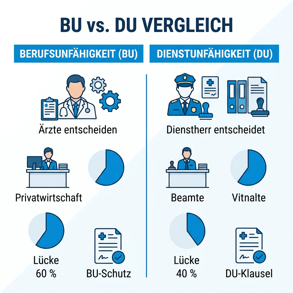 Infografik Vergleich Dienstunfähigkeit vs Berufsunfähigkeit