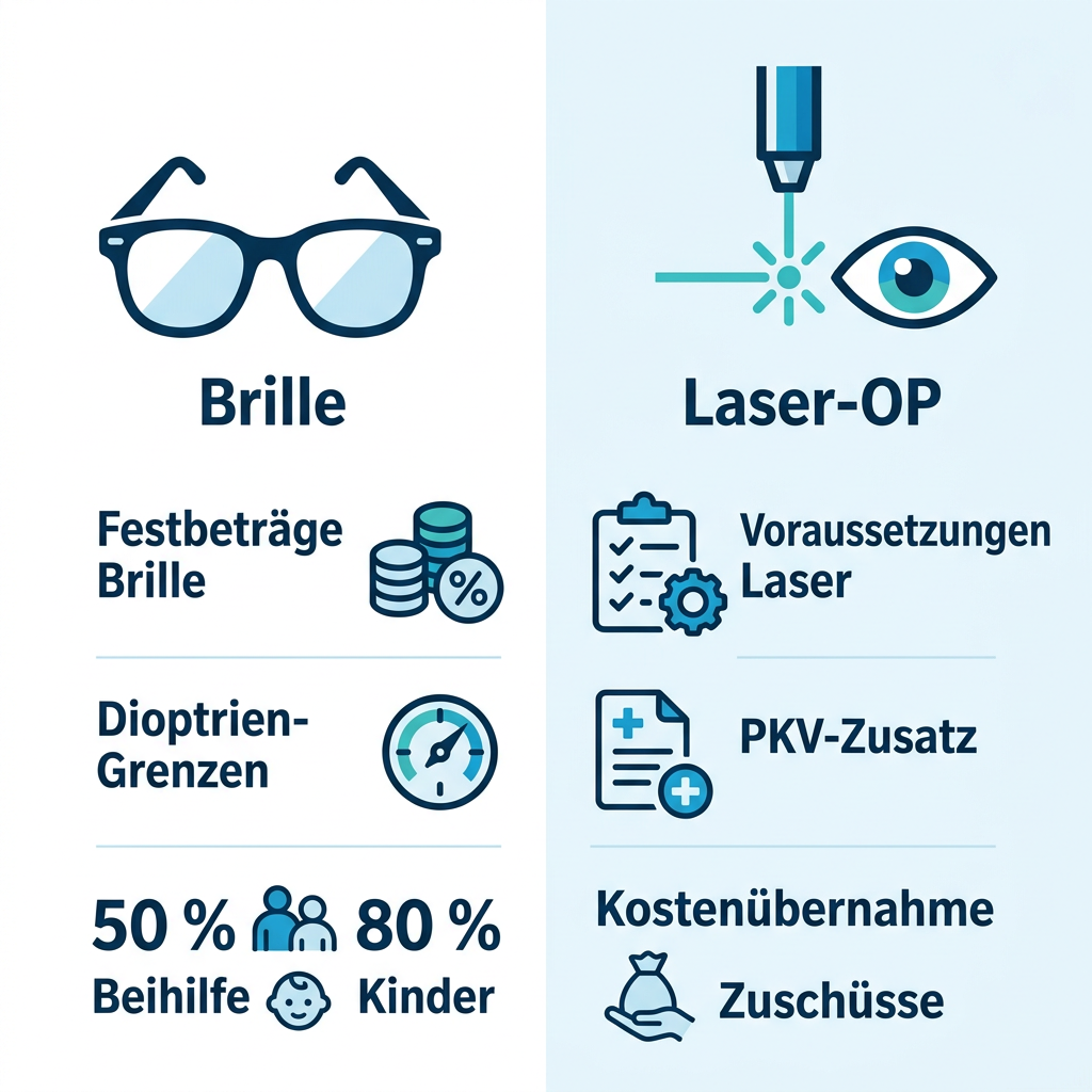 Vergleichsgrafik zwischen Brillenerstattung und Laser-Operation für Beamte
