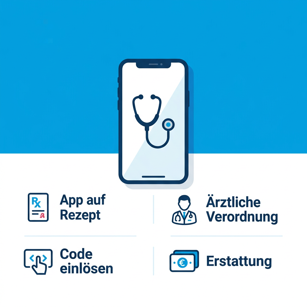 Darstellung eines Smartphones mit medizinischen Icons und Erstattungsweg