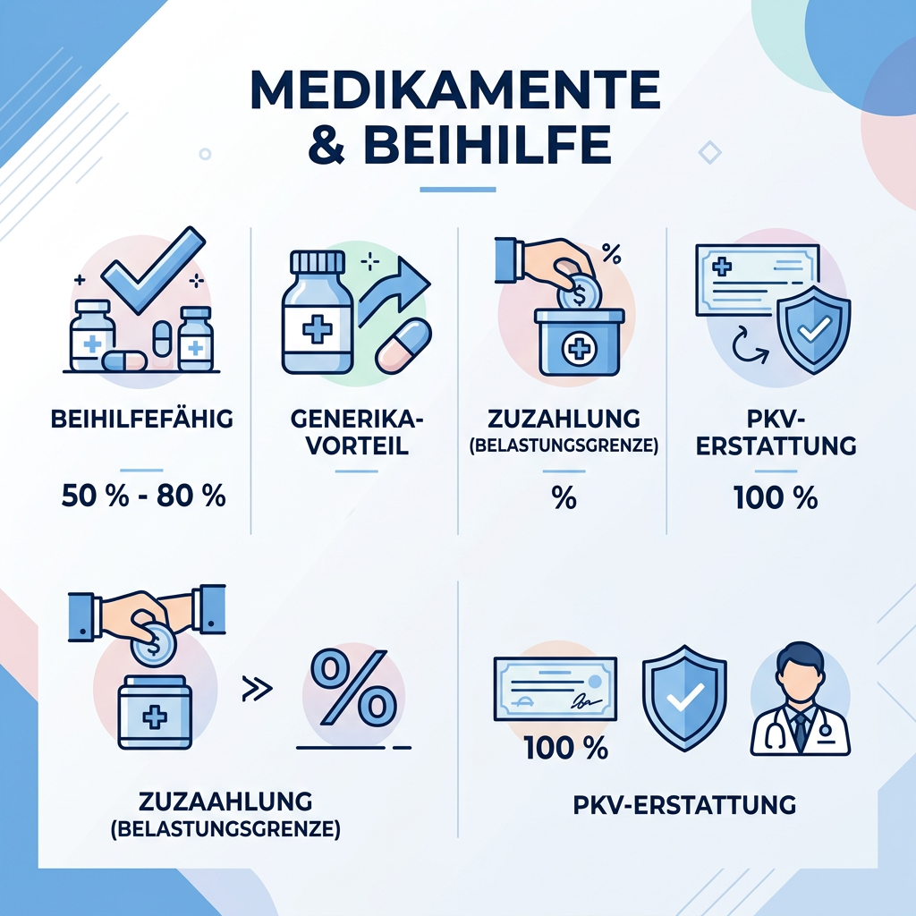 Infografik zu Arzneimittel-Erstattung und Zuzahlungsregeln für Beamte Infografik zu Arzneimittel-Erstattung und Zuzahlungsregeln für Beamte