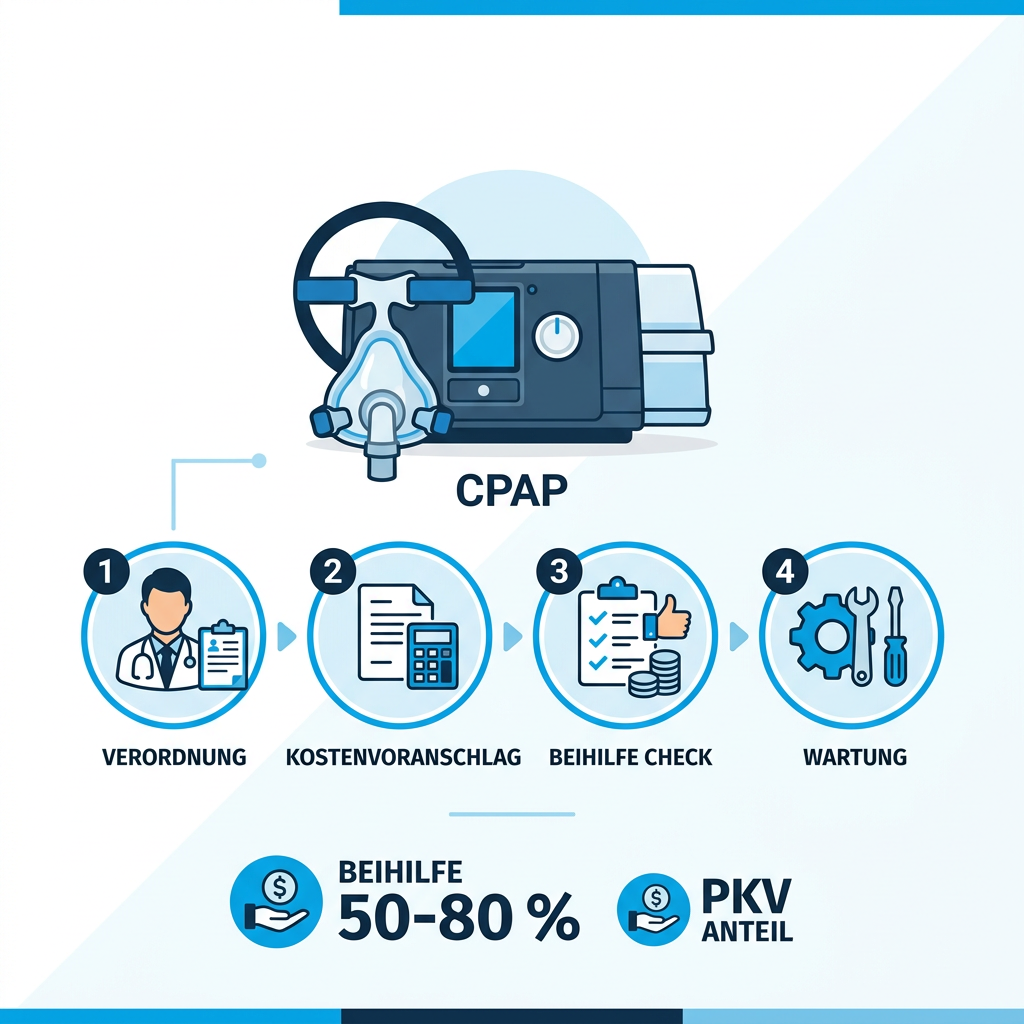 Infografik zum Ablauf der Erstattung von CPAP-Geräten