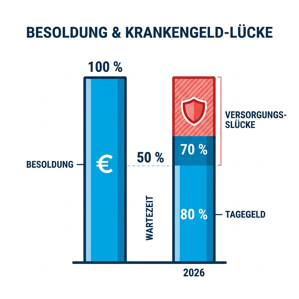 Infografik zum Vergleich von Besoldung und Krankengeldlücke bei Beamten