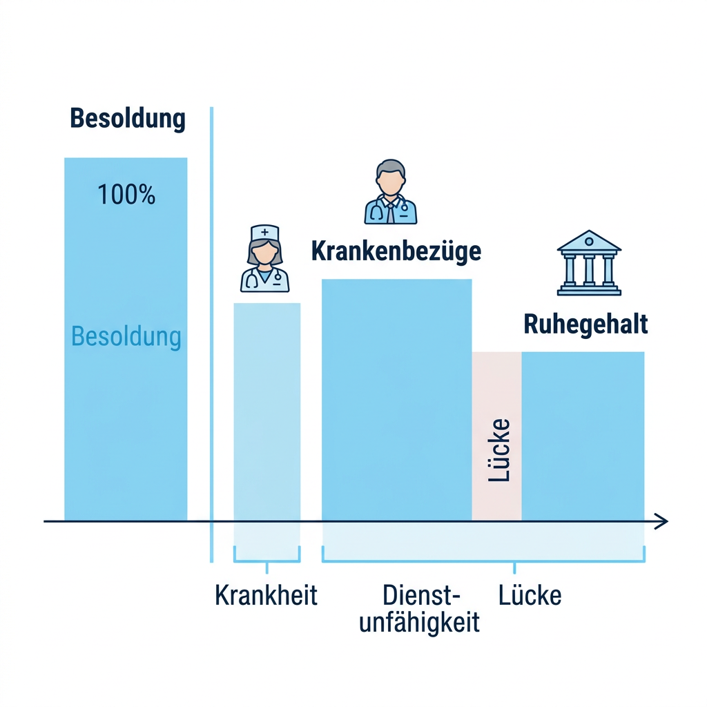 Vergleichsgrafik zwischen Krankentagegeld und Dienstunfähigkeit für Beamte