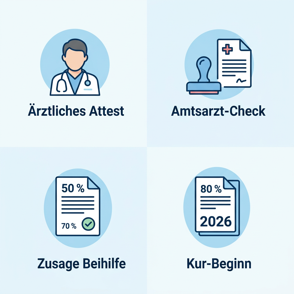 Infografik zum Ablauf der Kur-Beantragung für Beamte