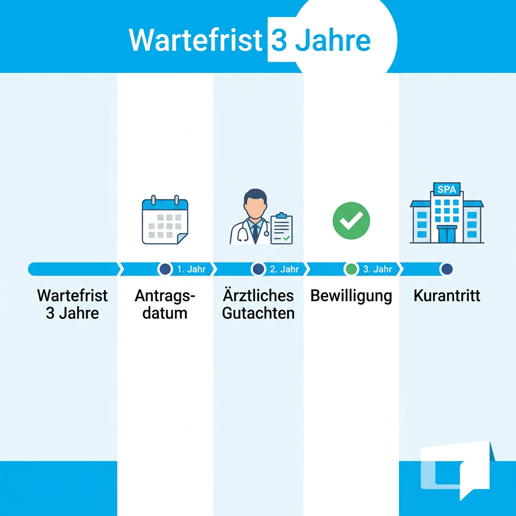 Infografik zum Zeitstrahl für Kuranträge und Wartefristen bei Beamten