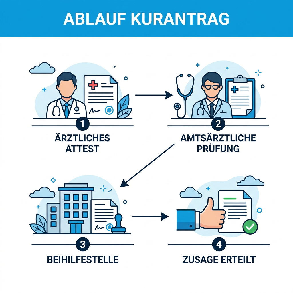 Infografik zum Ablauf eines Kurantrags für Beamte