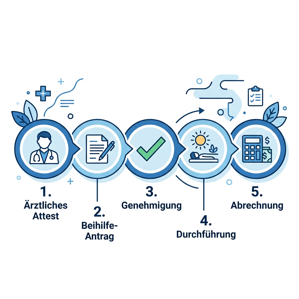 Infografik zum Ablauf einer Kur-Genehmigung im EU-Ausland für Beamte