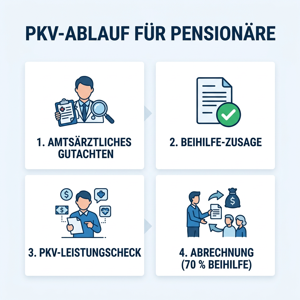Infografik zum Ablauf einer Kurbeantragung für Pensionäre