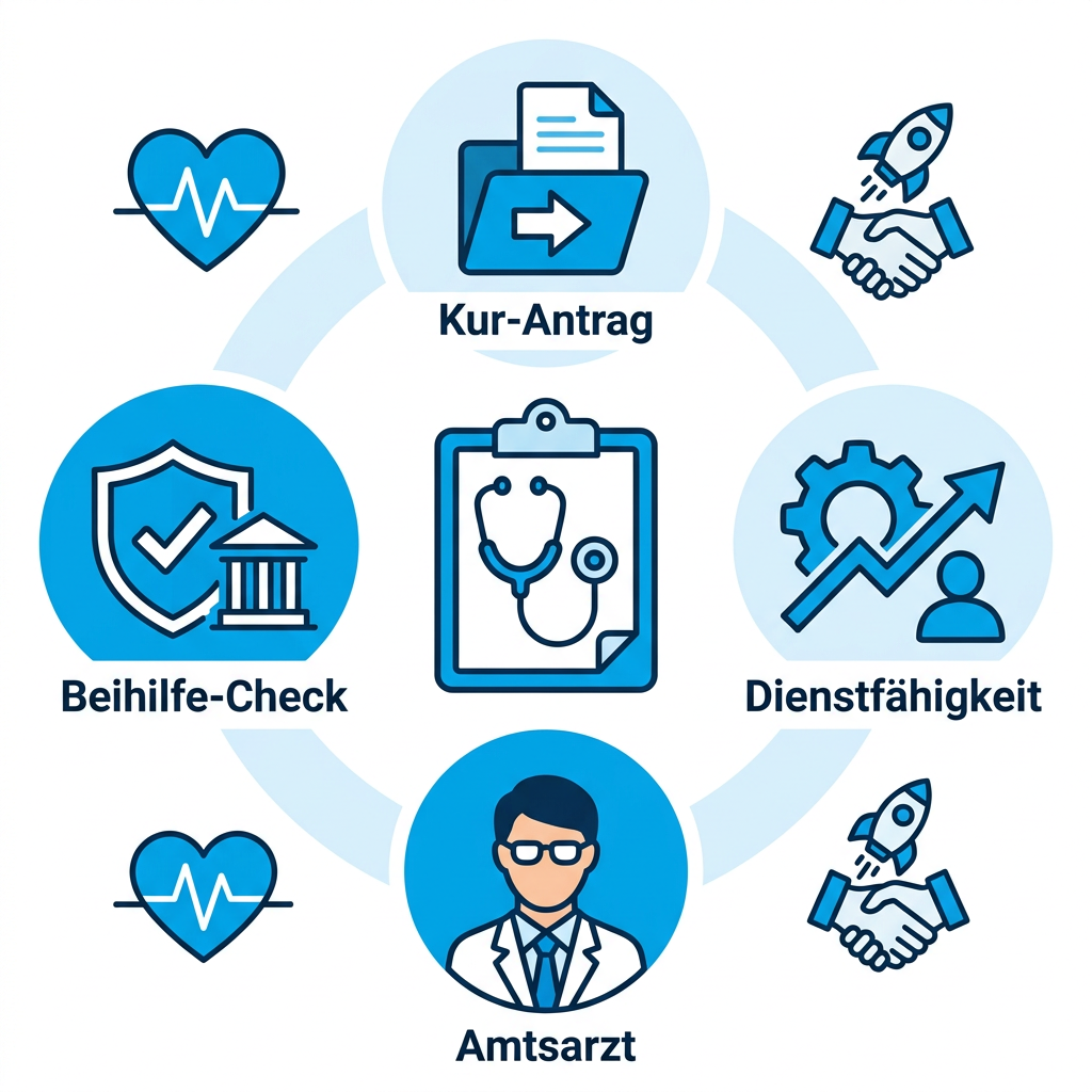 Infografik zum Zusammenhang von Kurantrag und Dienstfähigkeitsprüfung