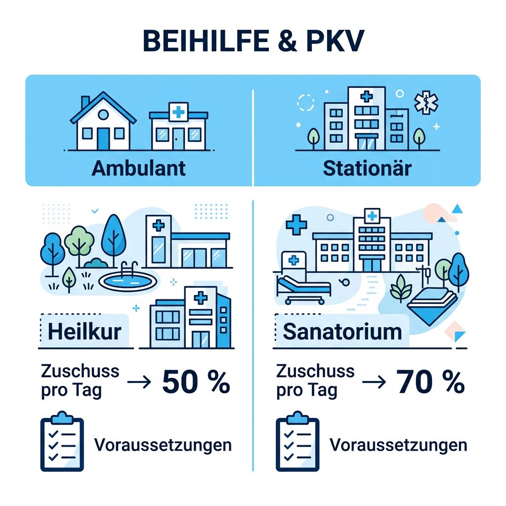 Infografik zum Vergleich von ambulanter und stationärer Kur für Beamte