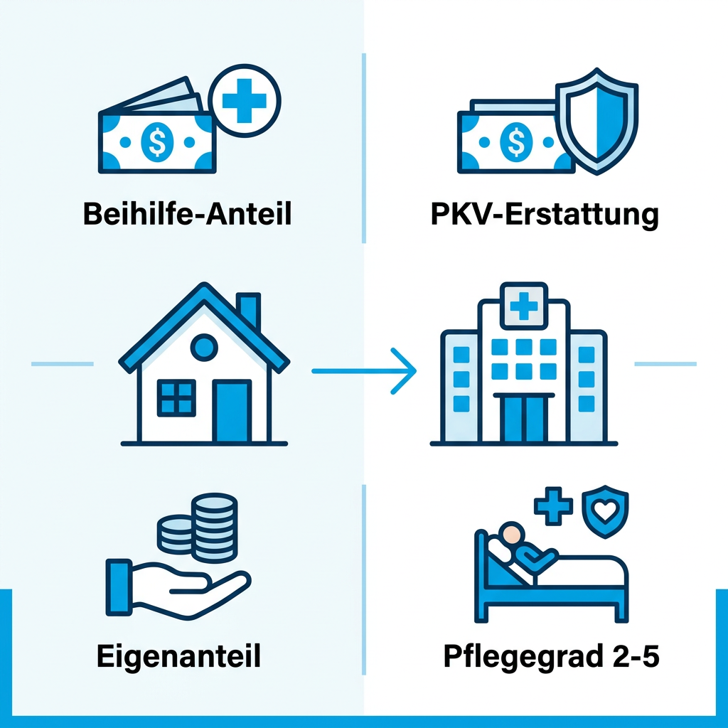 Infografik zur Kostenverteilung bei Kurzzeitpflege für Beamte