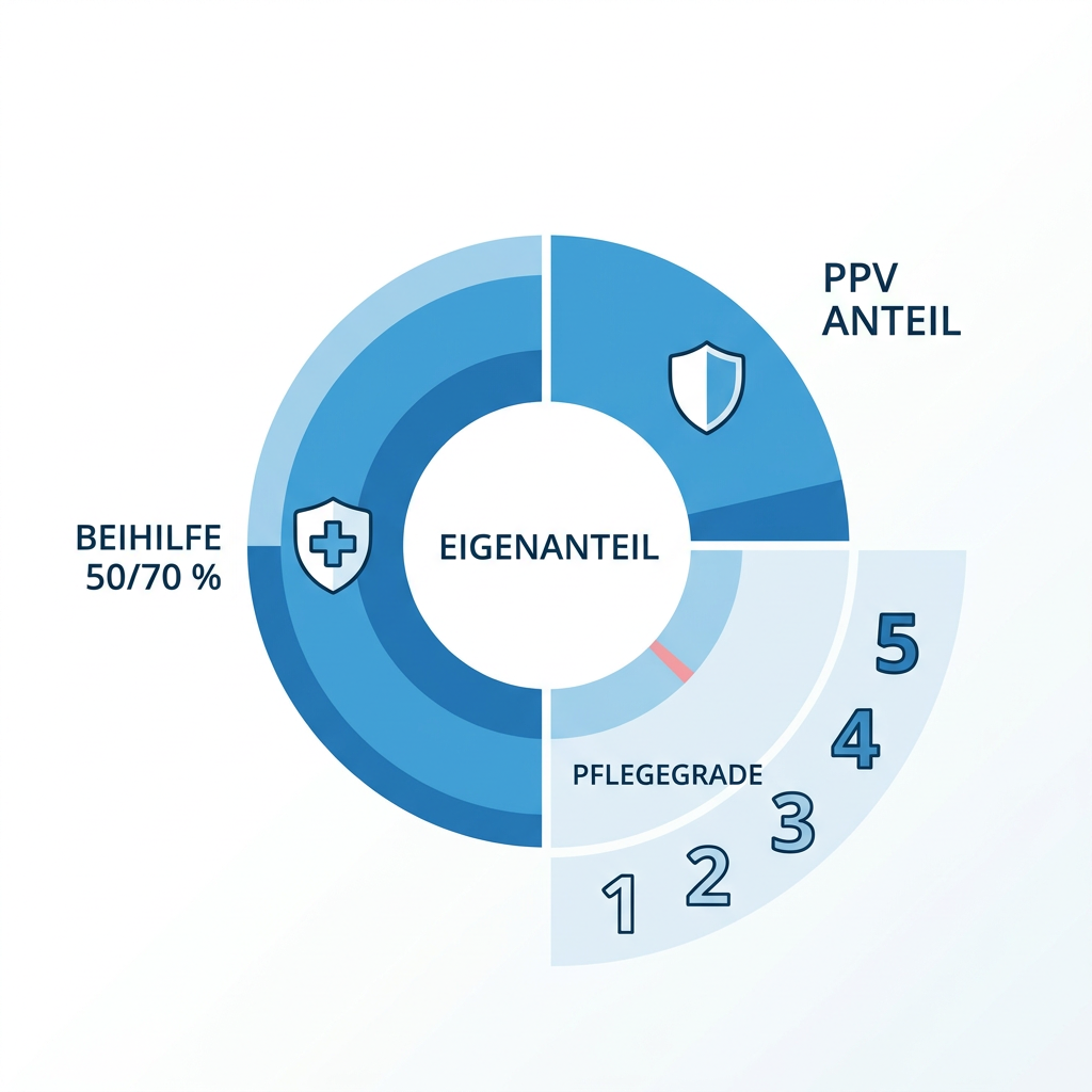 Infografik zur Aufteilung der Pflegekosten zwischen Beihilfe und PPV