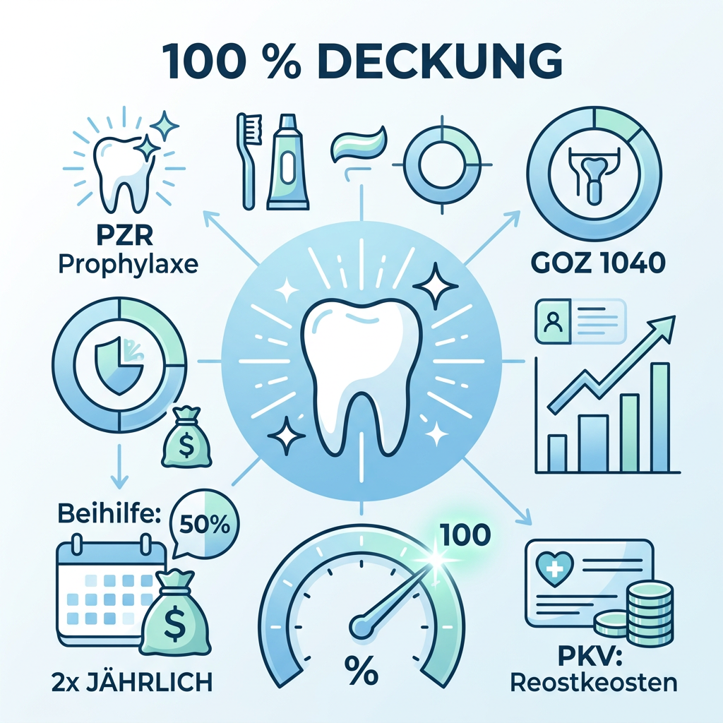 Infografik zur Häufigkeit und Höhe der Erstattung für professionelle Zahnreinigung bei Beamten.