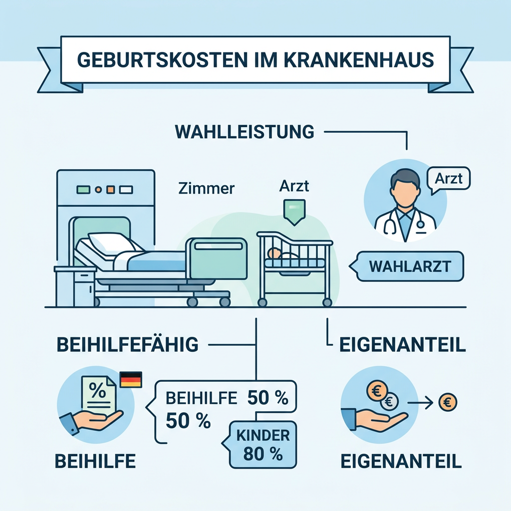 Infografik zur Kostenverteilung bei stationärer Entbindung für Beamte