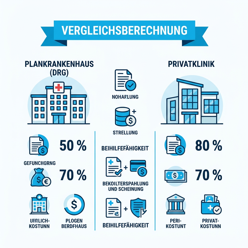 Infografik zum Vergleich von Plankrankenhaus und Privatklinik