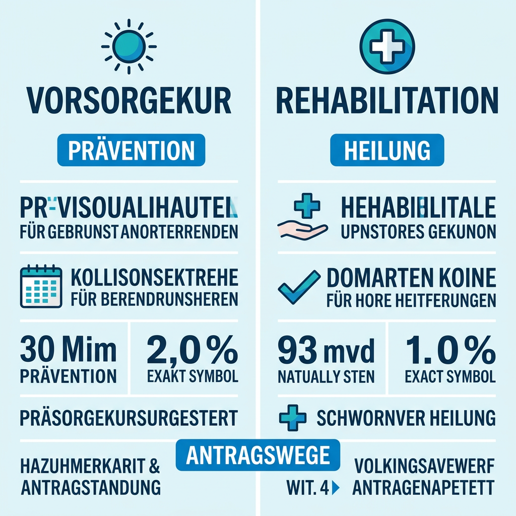 Vergleichsgrafik zwischen Vorsorgekur und medizinischer Rehabilitation für Beamte