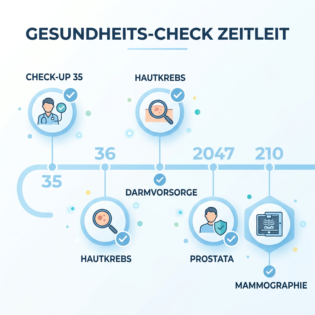 Infografik zu Vorsorgeintervallen und Leistungen für Beamte nach Alter