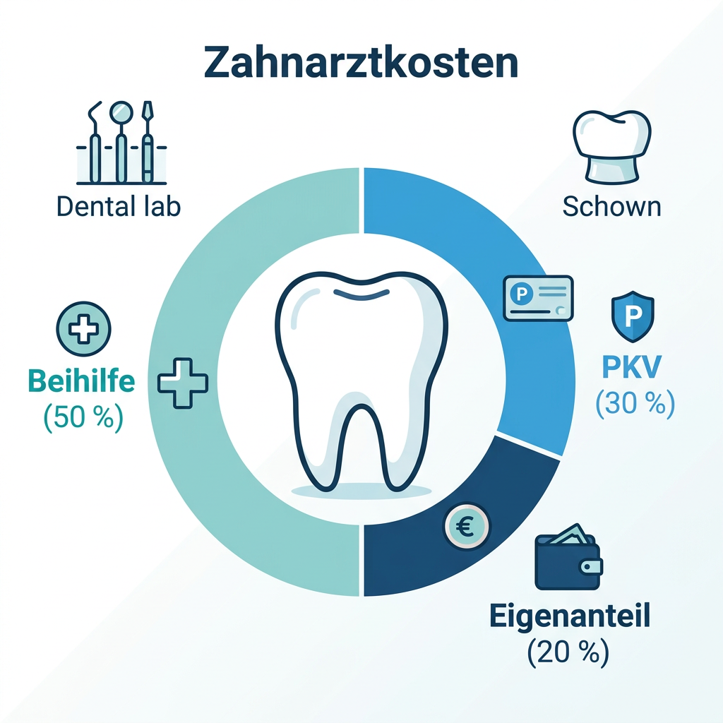 Infografik über die Kostenverteilung bei Zahnersatz für Beamte