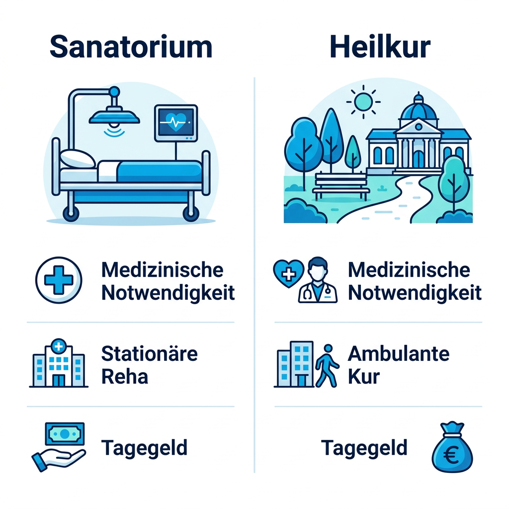 Infografik zu den Unterschieden zwischen Sanatorium und Heilkur Infografik zu den Unterschieden zwischen Sanatorium und Heilkur