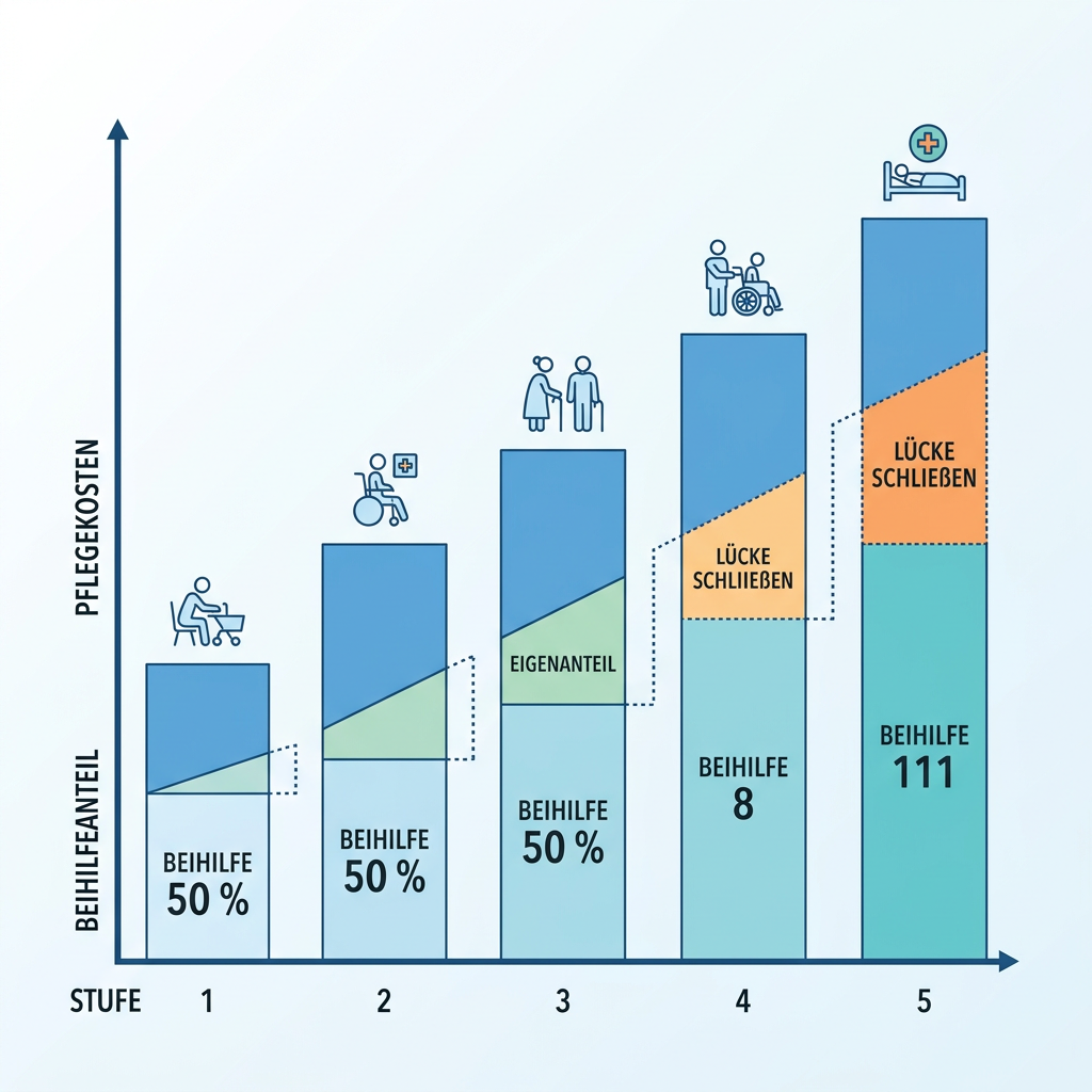 Infografik zum Vergleich von Pflegekosten und Beihilfeleistungen