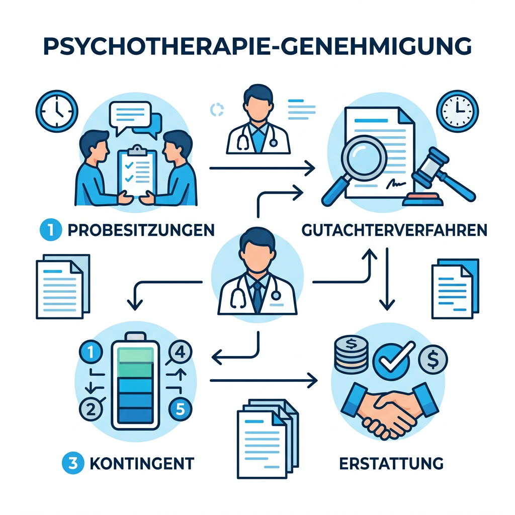 Übersicht über den Ablauf der Genehmigung von Psychotherapie bei Beihilfe und PKV Übersicht über den Ablauf der Genehmigung von Psychotherapie bei Beihilfe und PKV