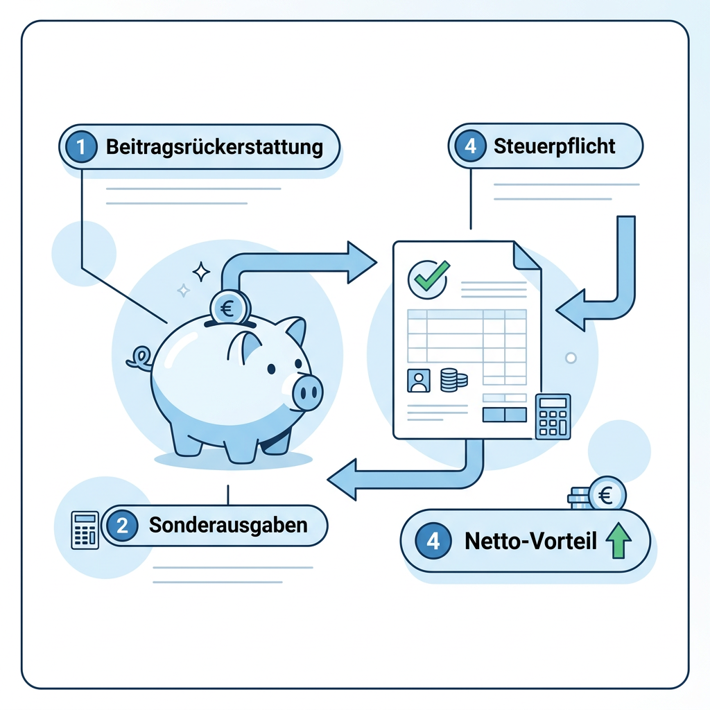 Infografik zum Zusammenspiel von PKV-Rückerstattung und Steuerabzug