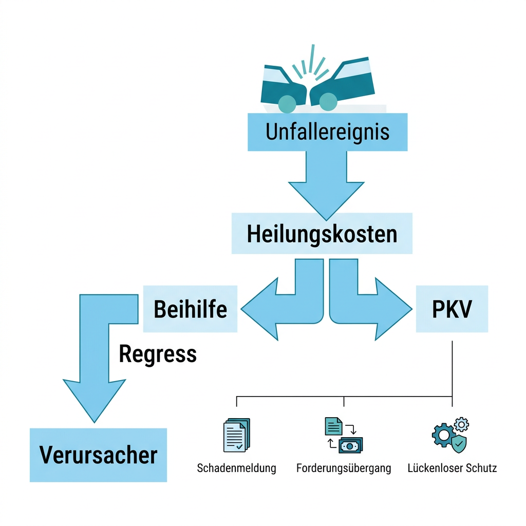 Prozessgrafik zum Forderungsübergang bei Unfällen von Beamten