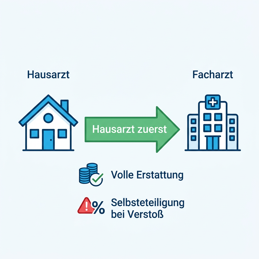 Vergleichsgrafik zwischen direktem Facharztbesuch und Primärarztmodell Vergleichsgrafik zwischen direktem Facharztbesuch und Primärarztmodell