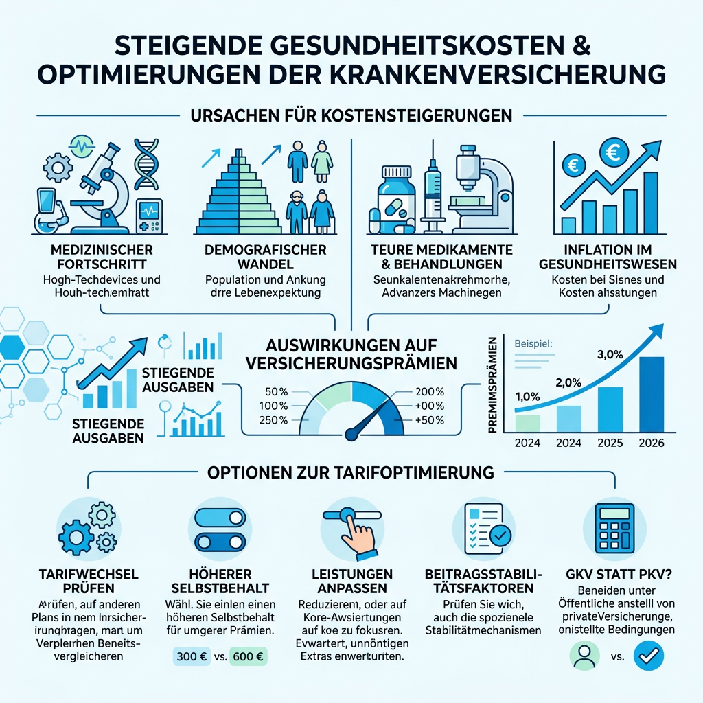 Infografik zu den Ursachen und Optionen bei Beitragsanpassungen in der PKV